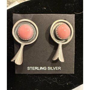 NWT Artisan Sterling Silver Round Pink Conch Stud Earrings Southwest Solid back